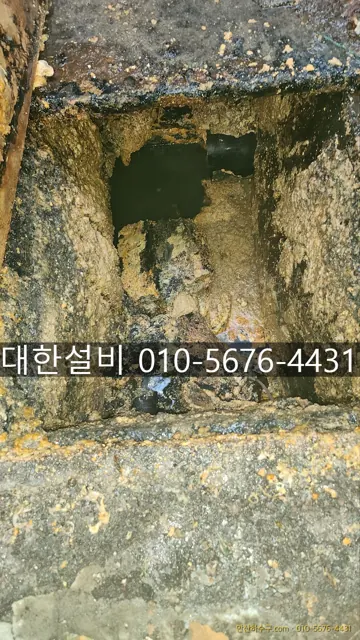 안산 초지동 식당 하수구 역류 현장에서 기름때로 가득 찬 맨홀을 확인하는 안산하수구 작업 모습